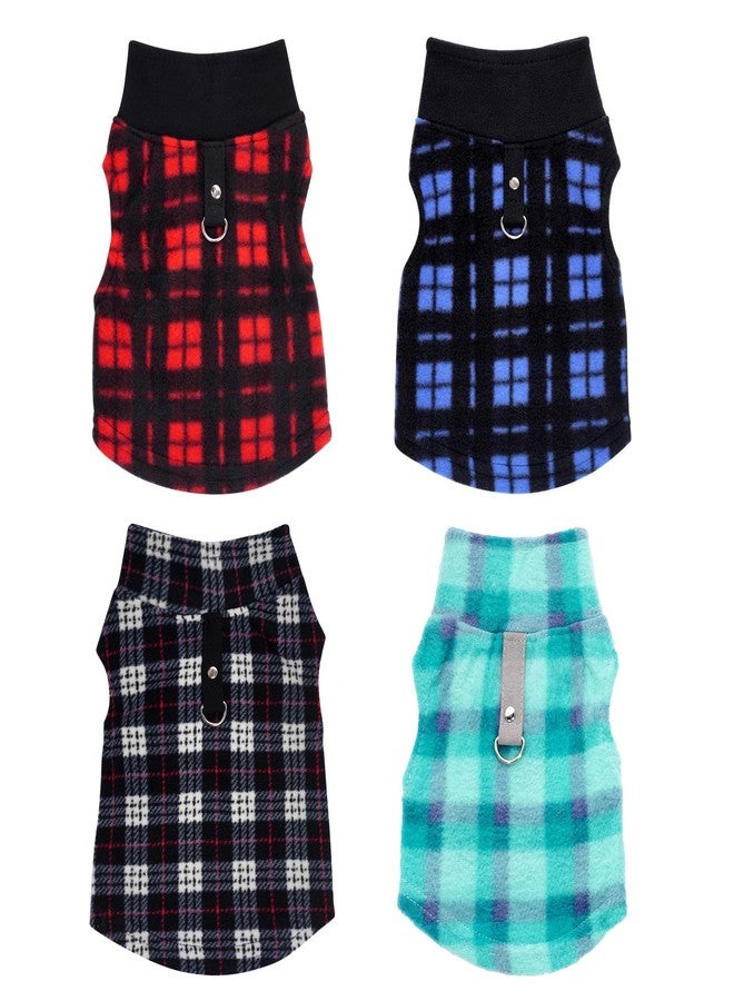 Rbenxia 4 Pieces Buffalo Plaid Dog Sweaters with Leash Ring Soft Fleece Vest Dogs Pullover Warm Jacket Pet Dogs Clothes Winter Dog Outfits for Small Puppy Cat Pets (Green, Blue, Grey, Red, X-Small) - Image 2